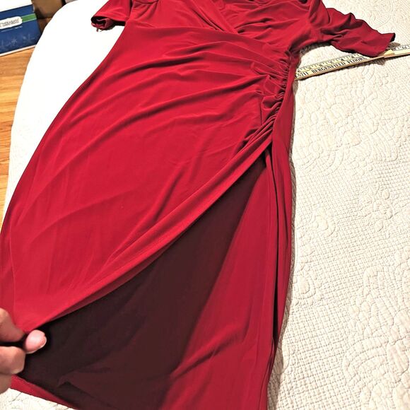 LAUREN Ralph Lauren Surplice Sheath Ruched Dress, Red, Size 10 elbow sleeves - Picture 7 of 7